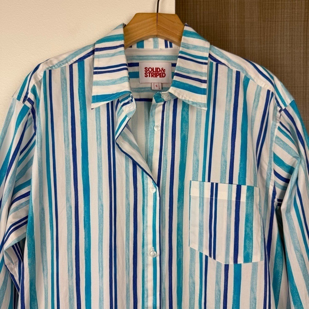 SOLID & STRIPED Mixed Blue Striped Button Down Shirt Oversized Size Small‎ - Picture 4 of 12